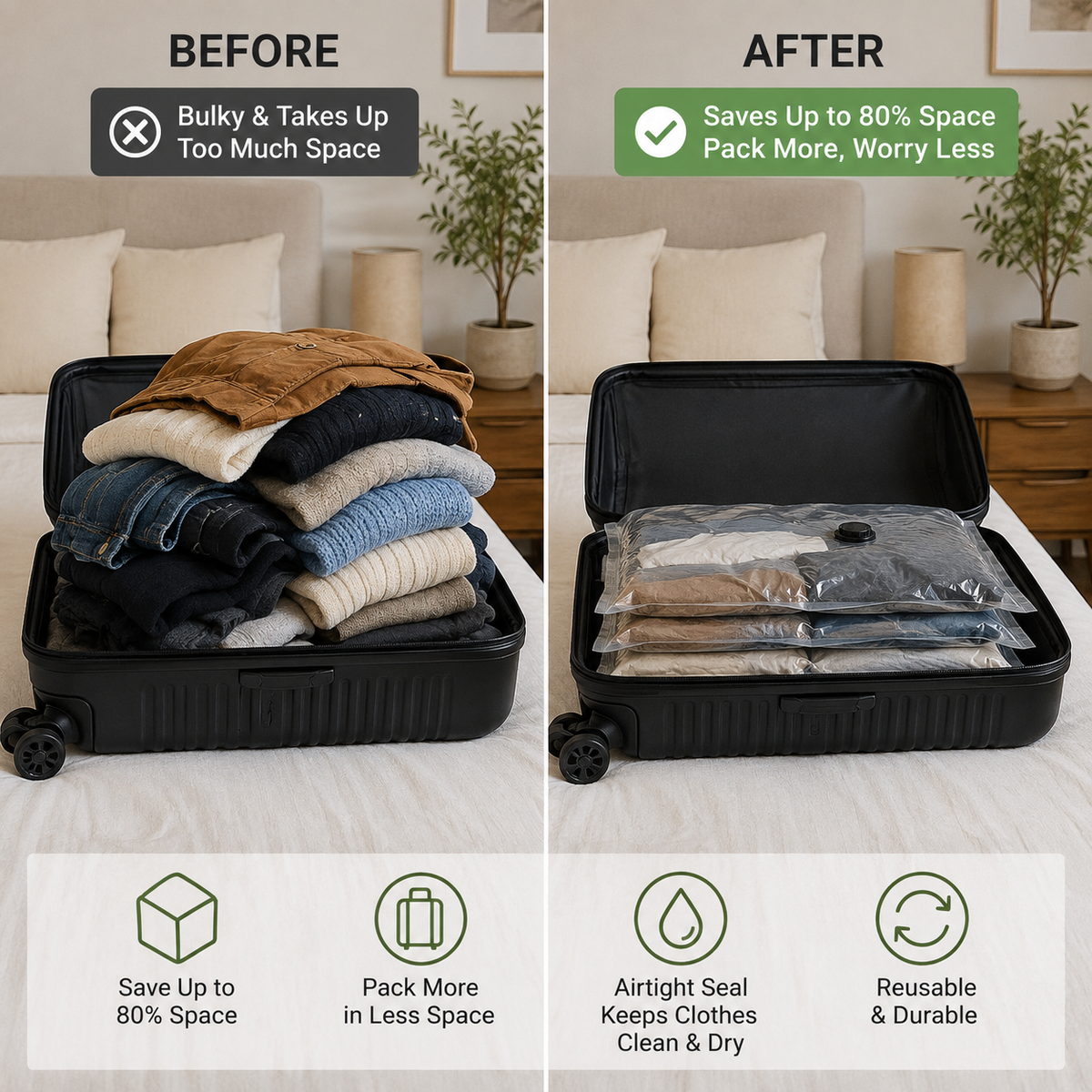 VacuFly Travel Compression Kit — 15 Vacuum Bags + Cordless Pump